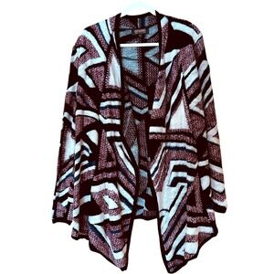 Shyanne Geometric‎ Aztec Knit Cardigan L Open Front Soft Fuzzy Southwest Boho
